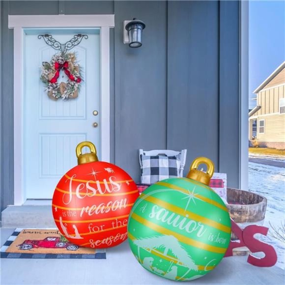 2 Pieces 24 Inch PVC Inflatable Christmas Decorated Ball...